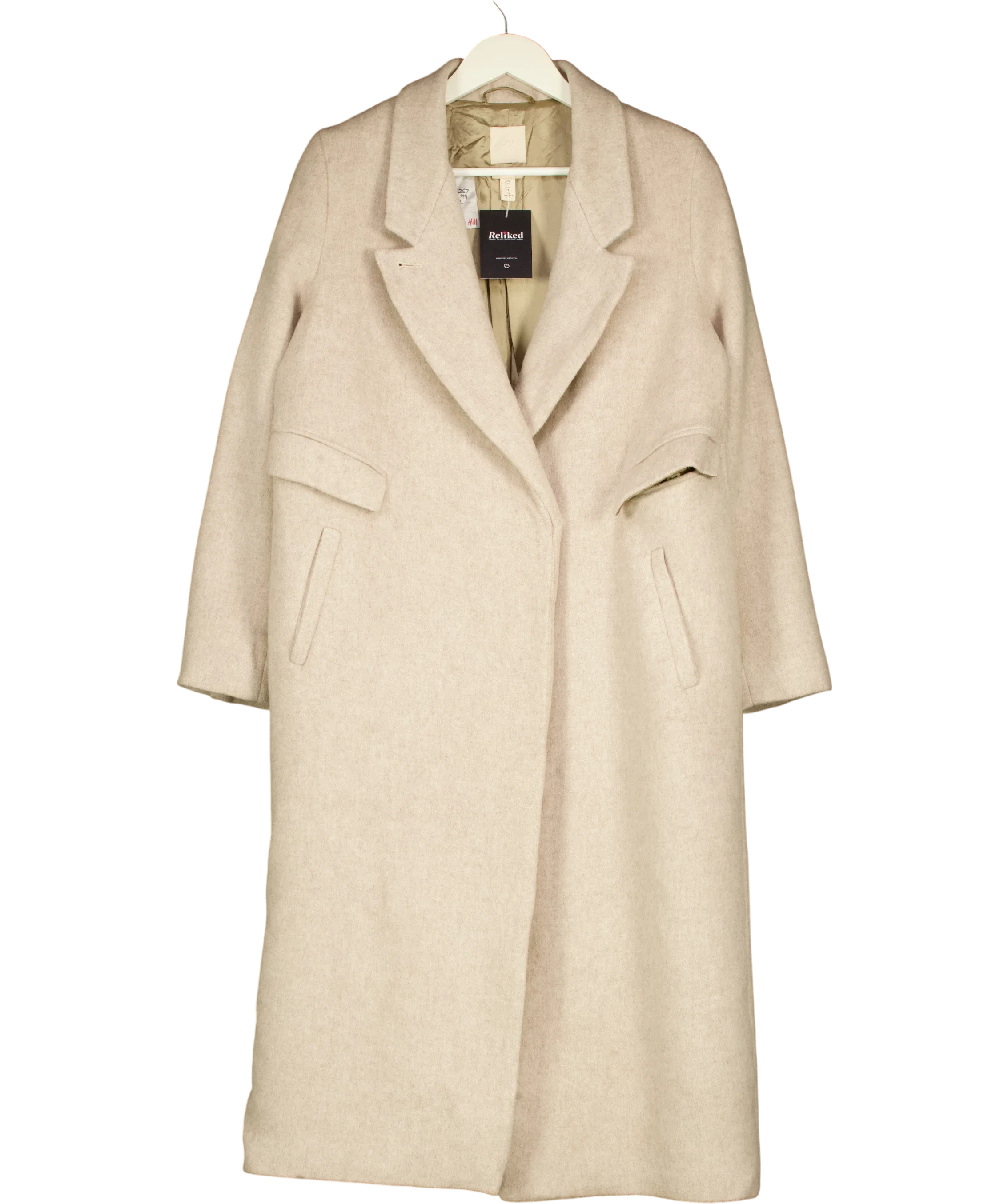 H&M Beige Light beige marl WOOL BLEND COAT, size UK 8 — front