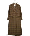 John Lewis Brown Double Breasted Wool Blend Check Coat Brown, size UK 8 — front