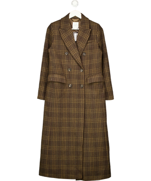 John Lewis Double Breasted Wool Blend Check Coat Brown UK 8