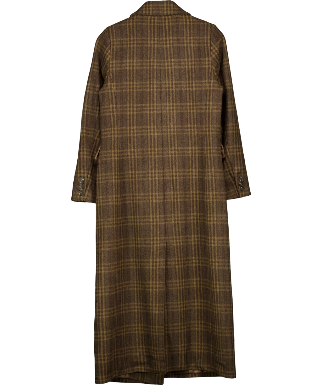 John Lewis Brown Double Breasted Wool Blend Check Coat Brown, size UK 8 — back