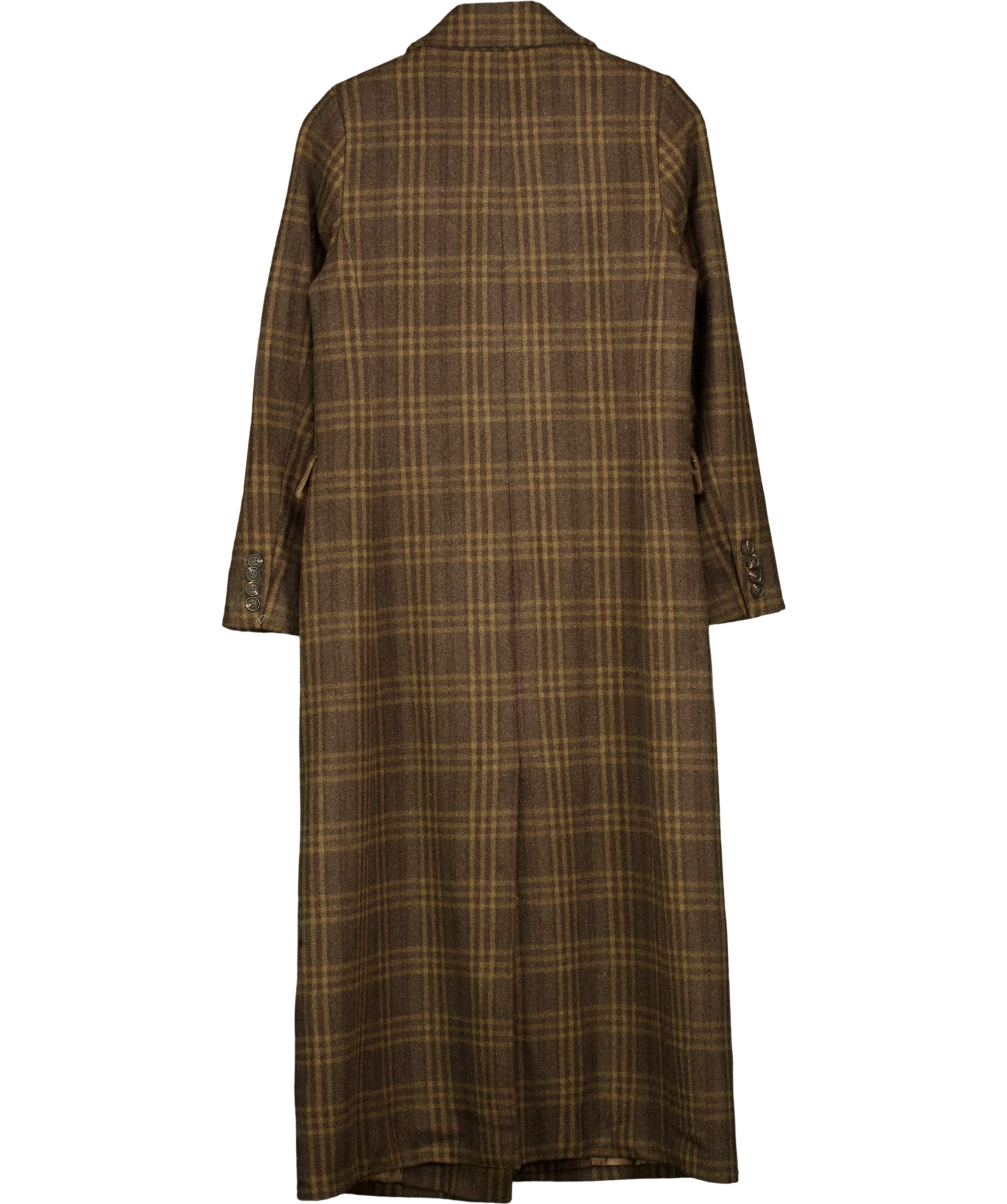 John Lewis Brown Double Breasted Wool Blend Check Coat Brown, size UK 8 — back