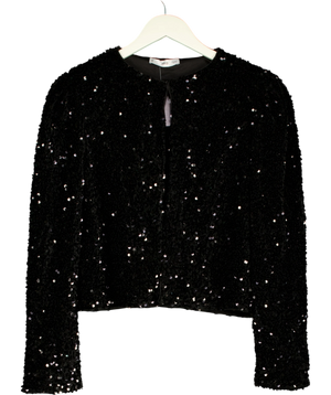 MANGO Mango Sequin Embellished Crop Jacket Black UK L