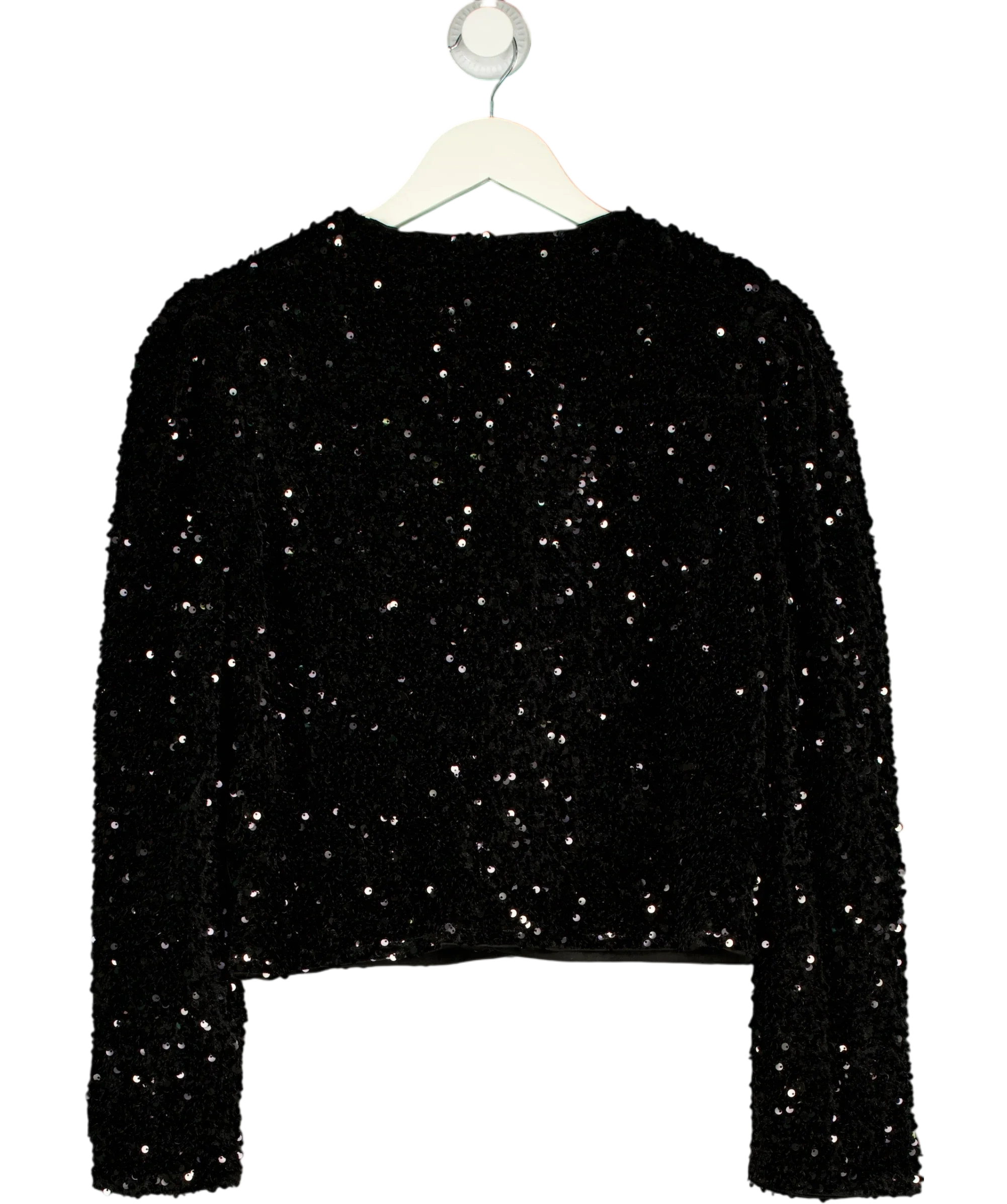 MANGO Mango Sequin Embellished Crop Jacket Black UK L — Back