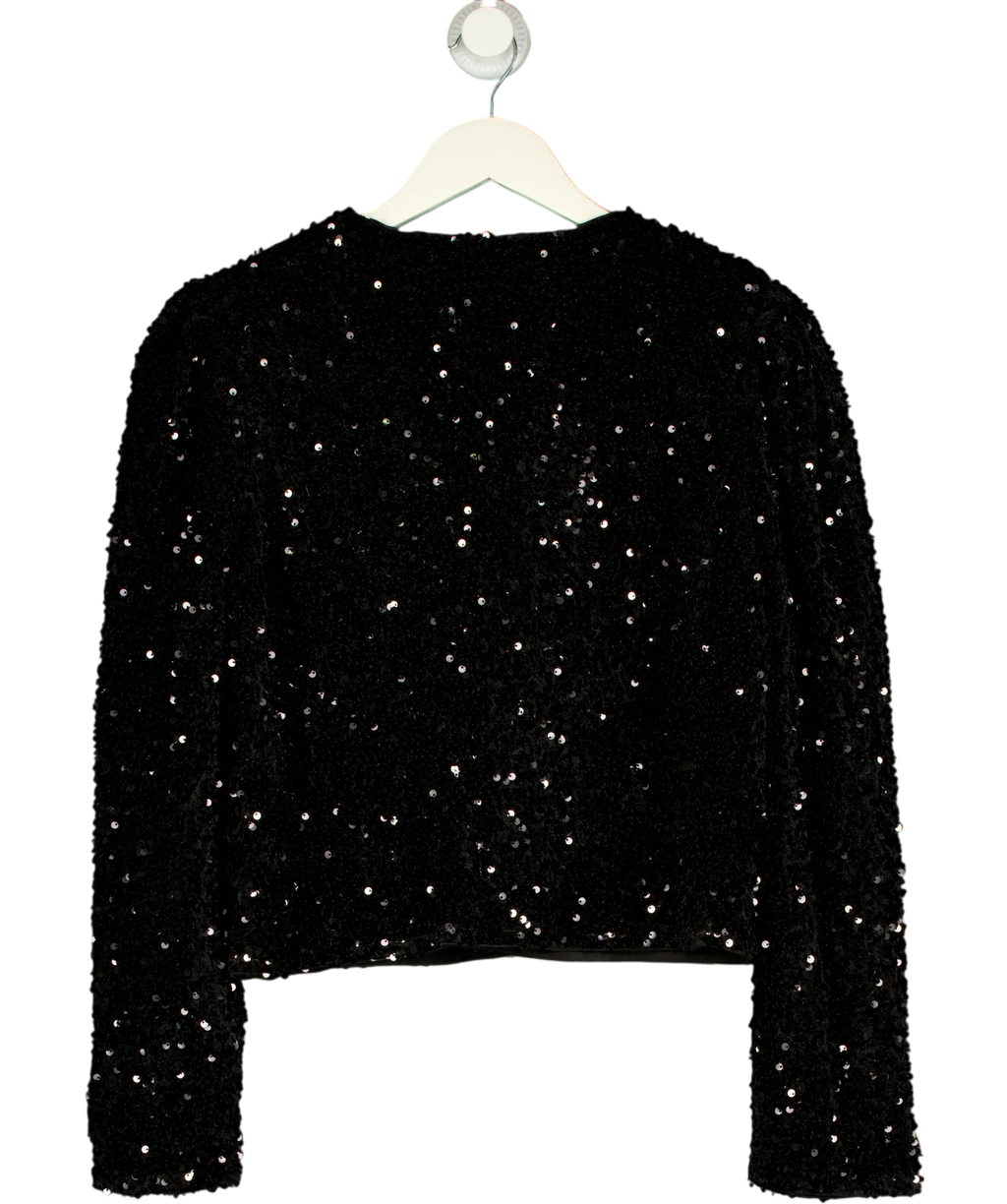 MANGO Mango Sequin Embellished Crop Jacket Black UK L — Back