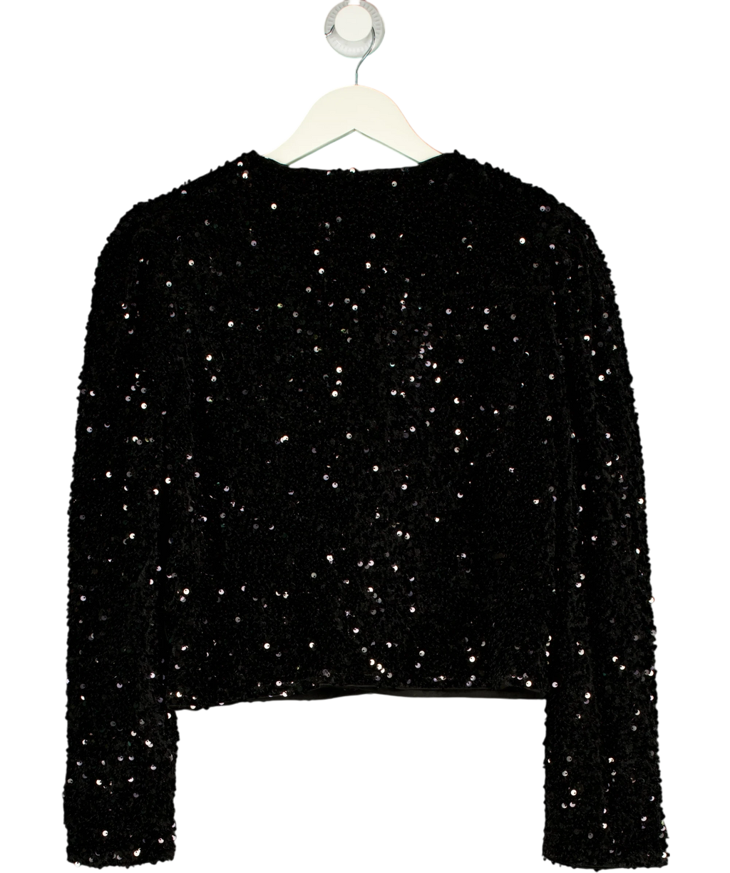 MANGO Mango Sequin Embellished Crop Jacket Black UK L — Back