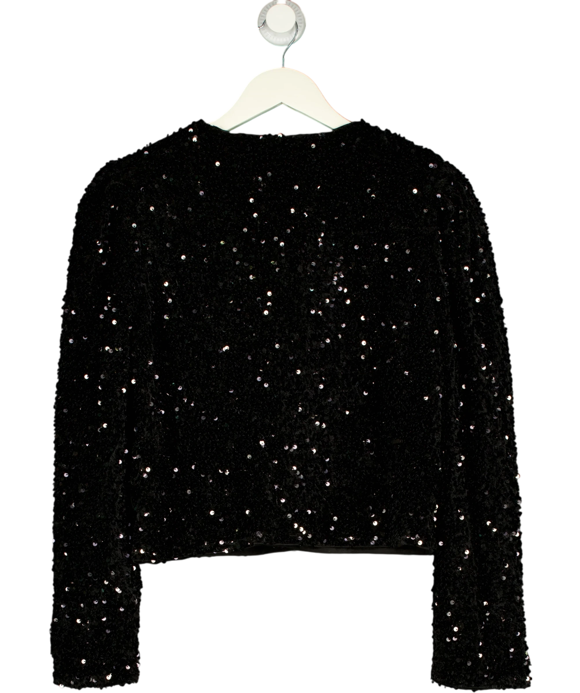 MANGO Mango Sequin Embellished Crop Jacket Black UK L — Back