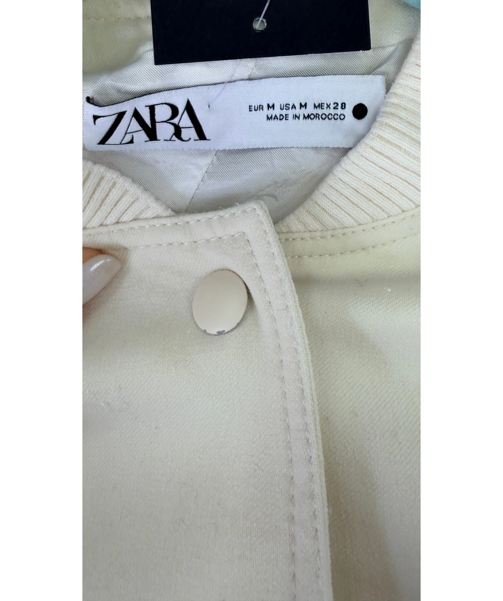 ZARA Cream Maxi Pocket Textured Bomber Jacket UK M