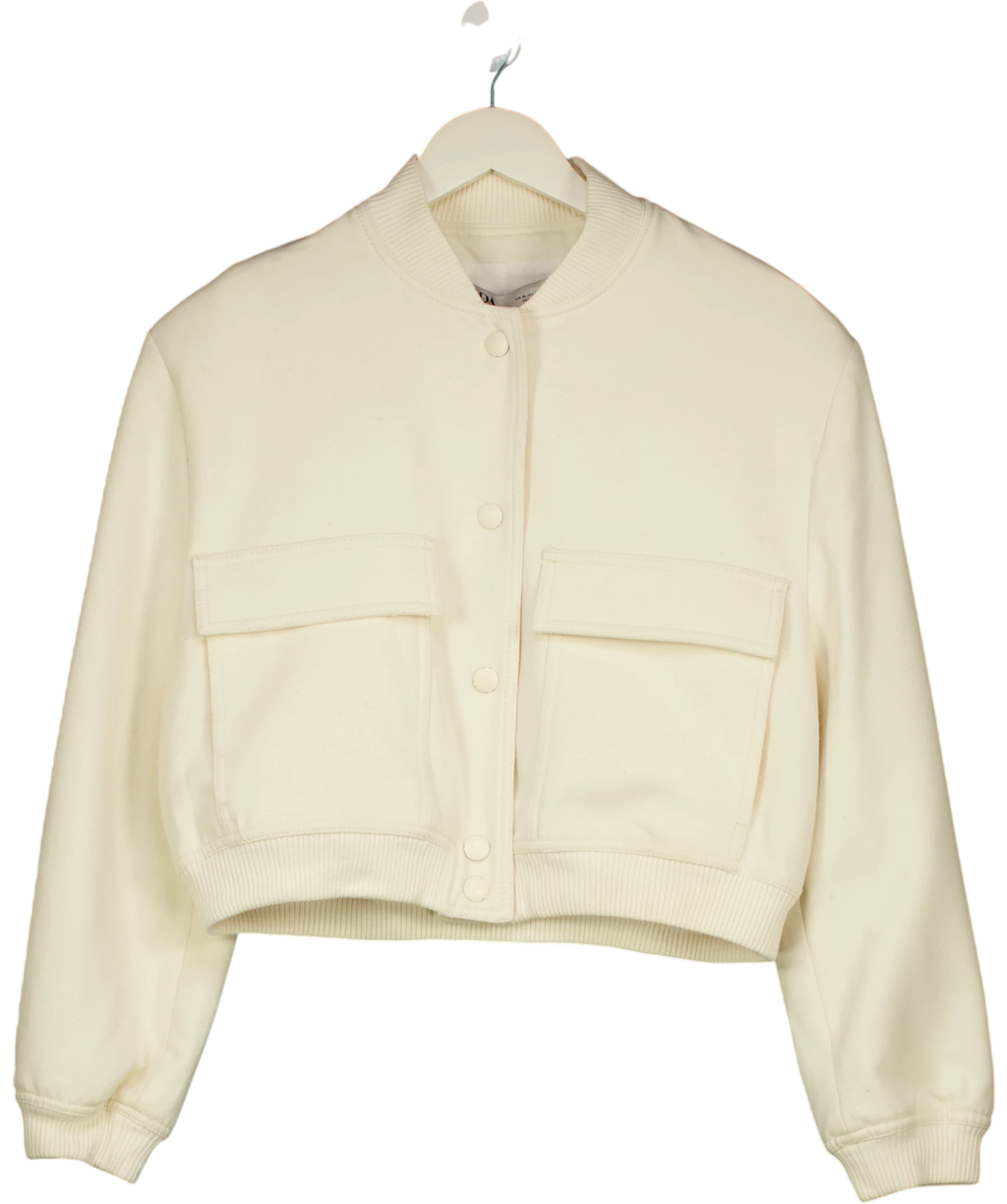 ZARA Cream Maxi Pocket Textured Bomber Jacket UK M