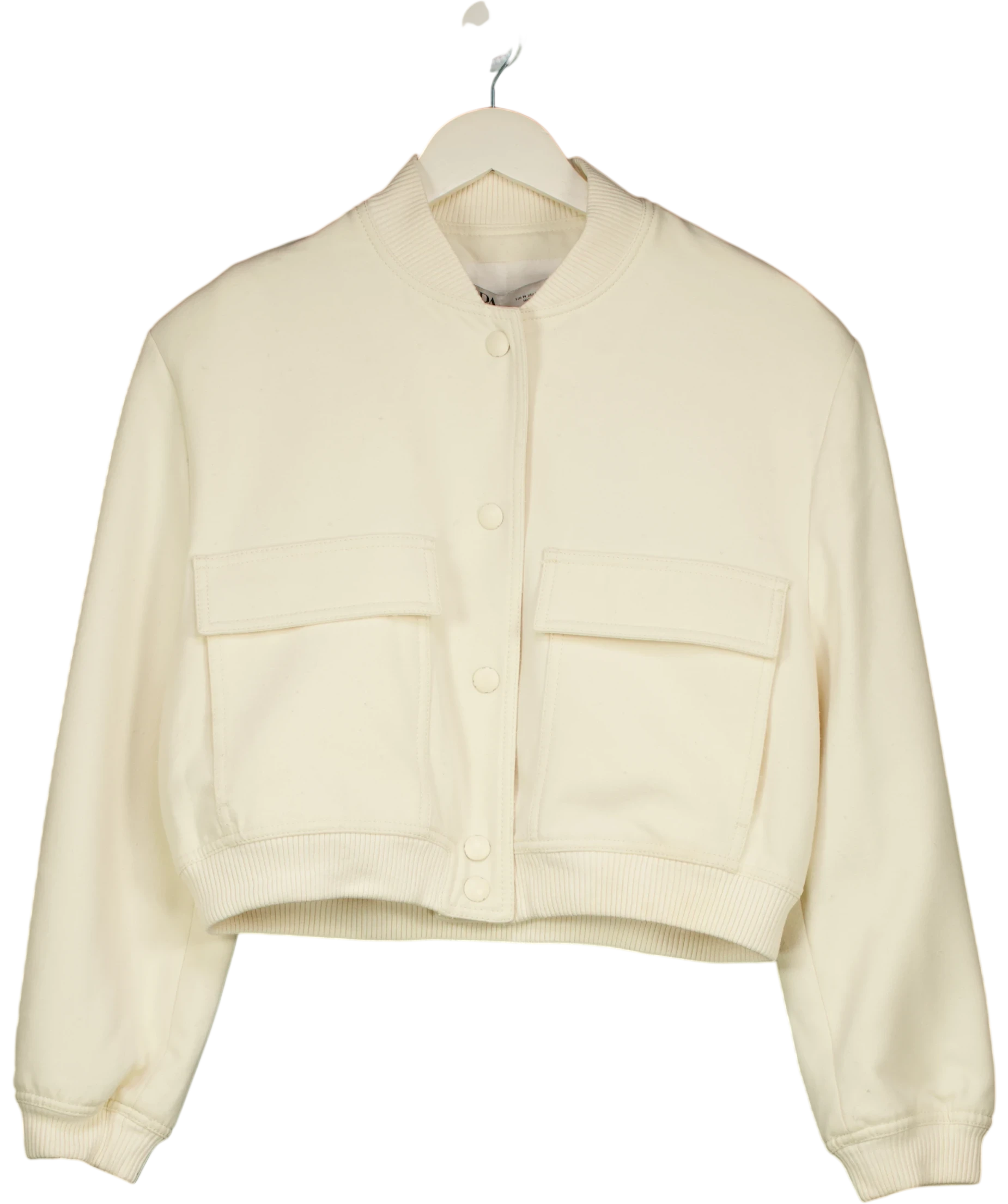 ZARA Cream Maxi Pocket Textured Bomber Jacket UK M