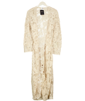 KAREN MILLEN Floral Crochet Long-sleeve Beach Kimono Robe Cream UK XS — Front