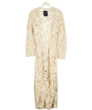 KAREN MILLEN Floral Crochet Long-sleeve Beach Kimono Robe Cream UK XS