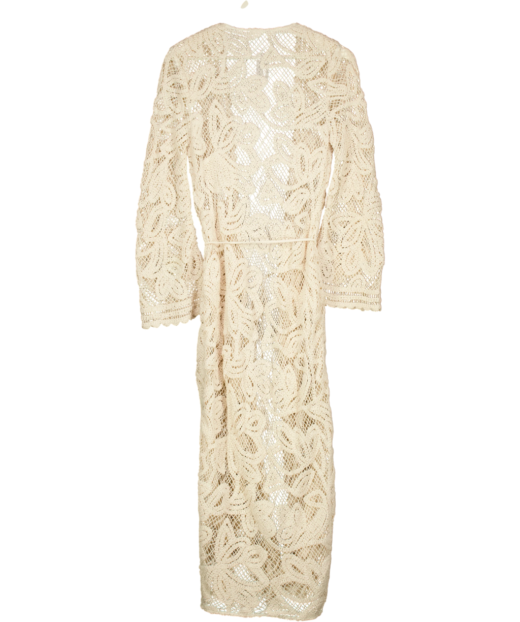 KAREN MILLEN Floral Crochet Long-sleeve Beach Kimono Robe Cream UK XS — Back