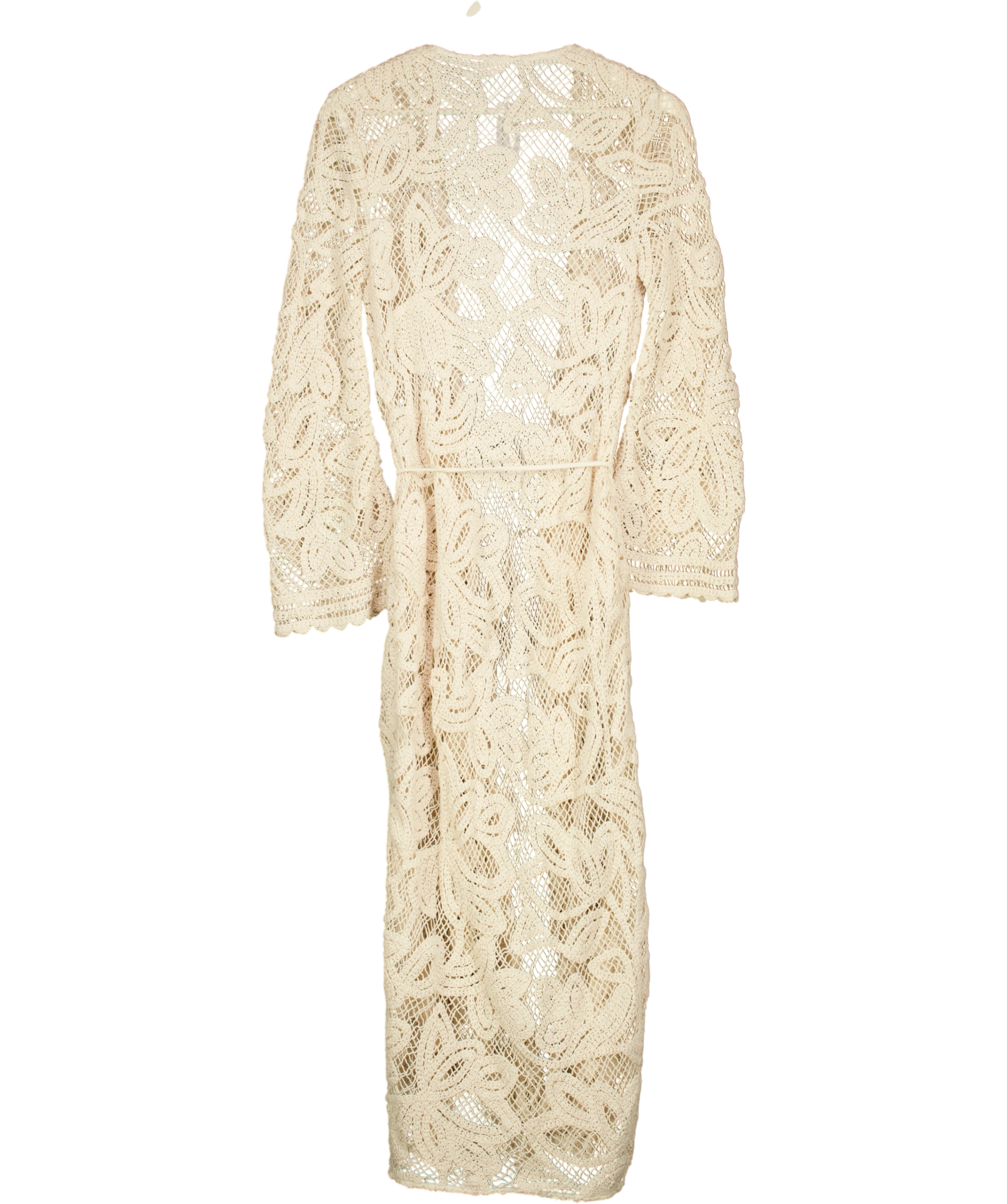 KAREN MILLEN Floral Crochet Long-sleeve Beach Kimono Robe Cream UK XS — Back