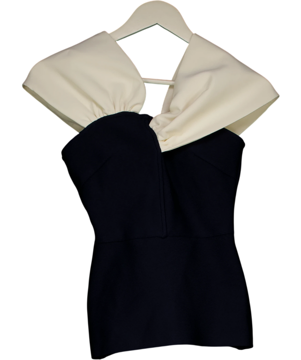 KAREN MILLEN Figure Form Bandage Knit Asymmetric Strap Top Navy  Blue UK XS — Front