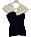 KAREN MILLEN Figure Form Bandage Knit Asymmetric Strap Top Navy  Blue UK XS — Front