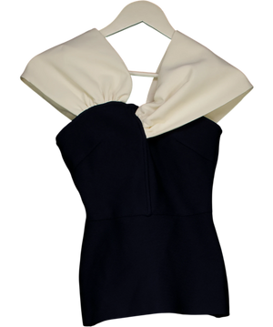 KAREN MILLEN Figure Form Bandage Knit Asymmetric Strap Top Navy  Blue UK XS