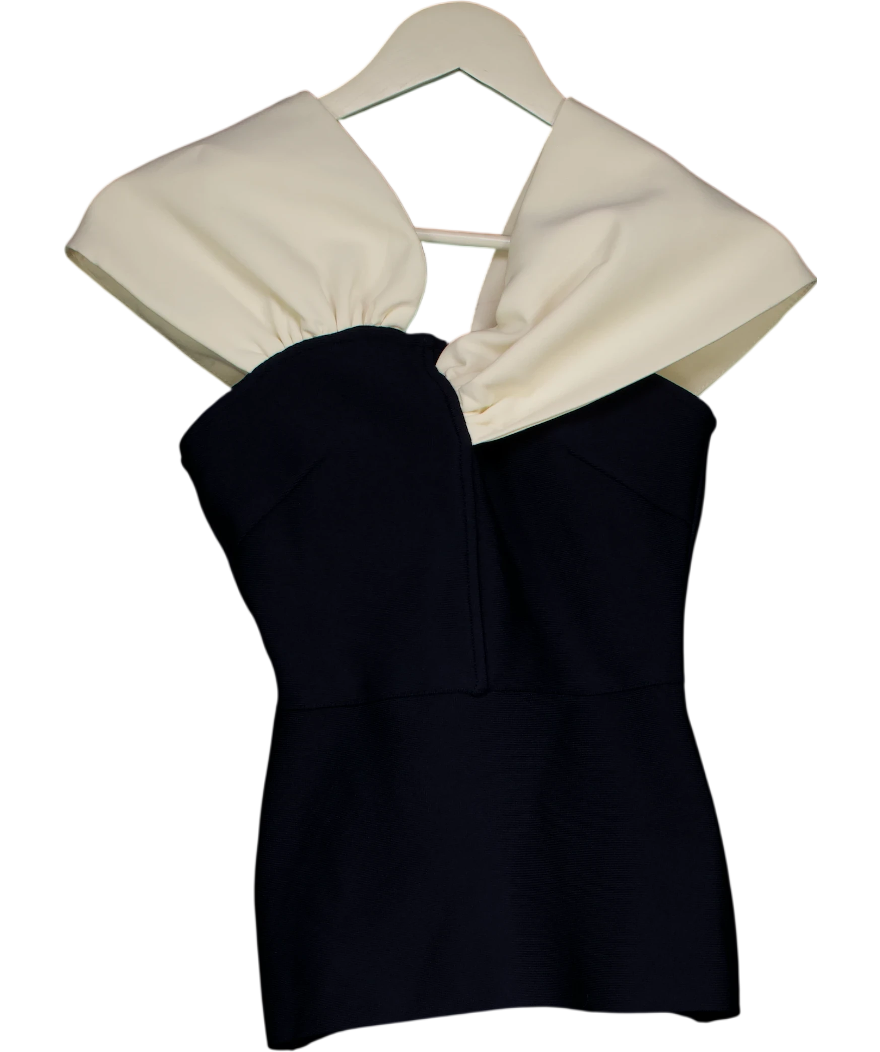 KAREN MILLEN Figure Form Bandage Knit Asymmetric Strap Top Navy  Blue UK XS — Front