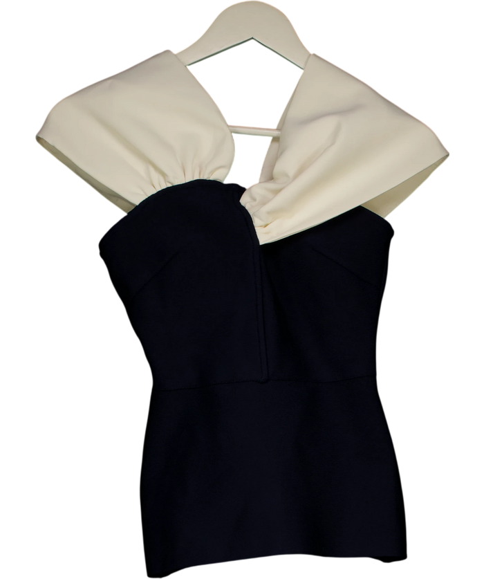 KAREN MILLEN Figure Form Bandage Knit Asymmetric Strap Top Navy  Blue UK XS
