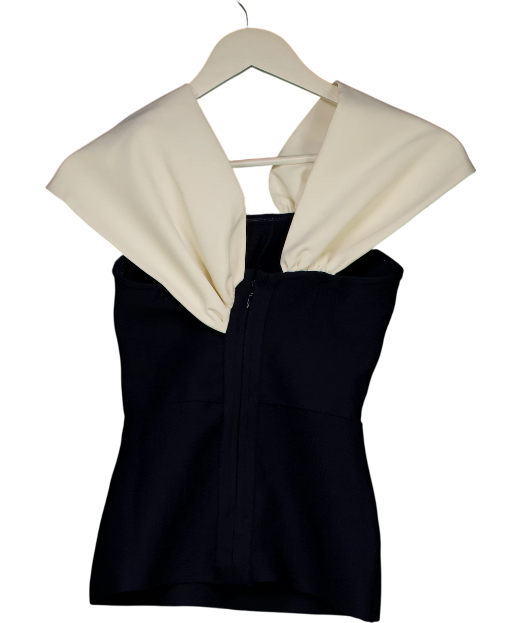 KAREN MILLEN Figure Form Bandage Knit Asymmetric Strap Top Navy  Blue UK XS — Back