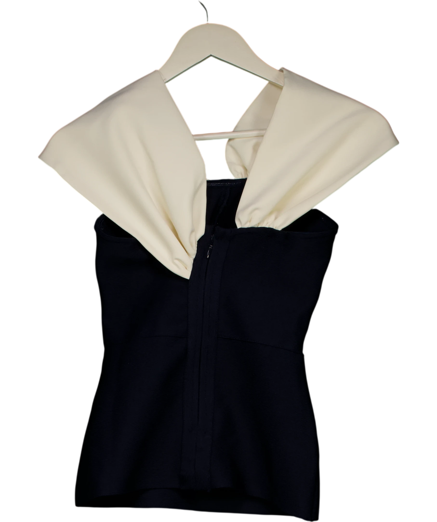 KAREN MILLEN Figure Form Bandage Knit Asymmetric Strap Top Navy  Blue UK XS — Back