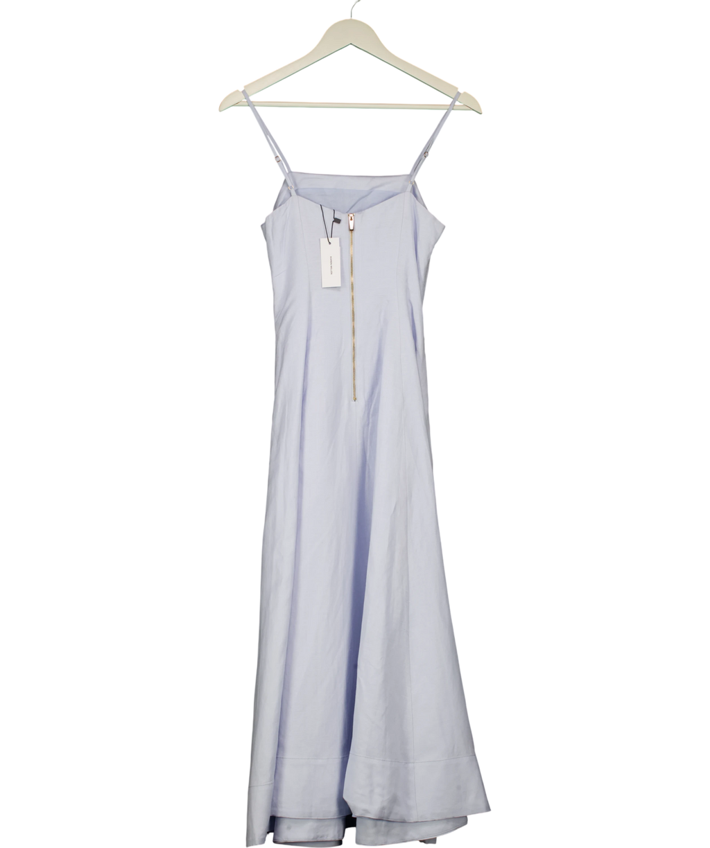 KAREN MILLEN Ice Blue Petite Linen Woven Maxi Prom Dress UK 6 — Back