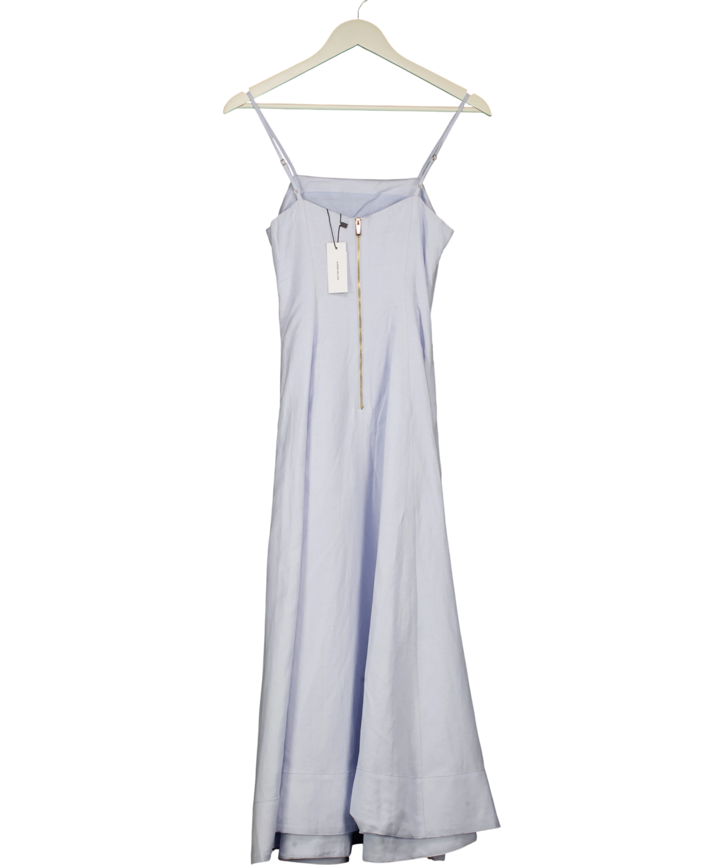 KAREN MILLEN Ice Blue Petite Linen Woven Maxi Prom Dress UK 6 — Back