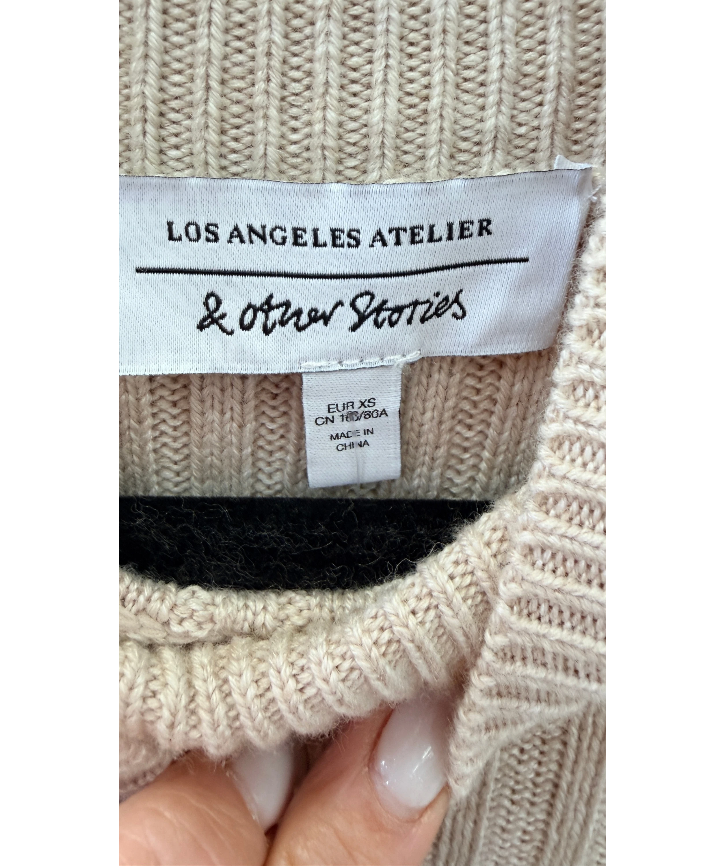 & OTHER STORIES Mock Neck Ribbed Wool Blend Maxi Dress Beige UK XS