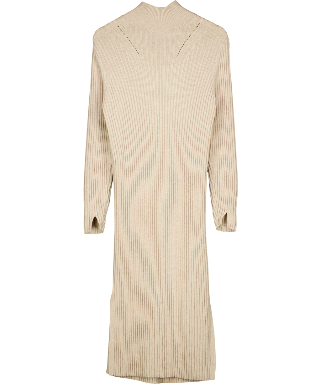 & OTHER STORIES Mock Neck Ribbed Wool Blend Maxi Dress Beige UK XS