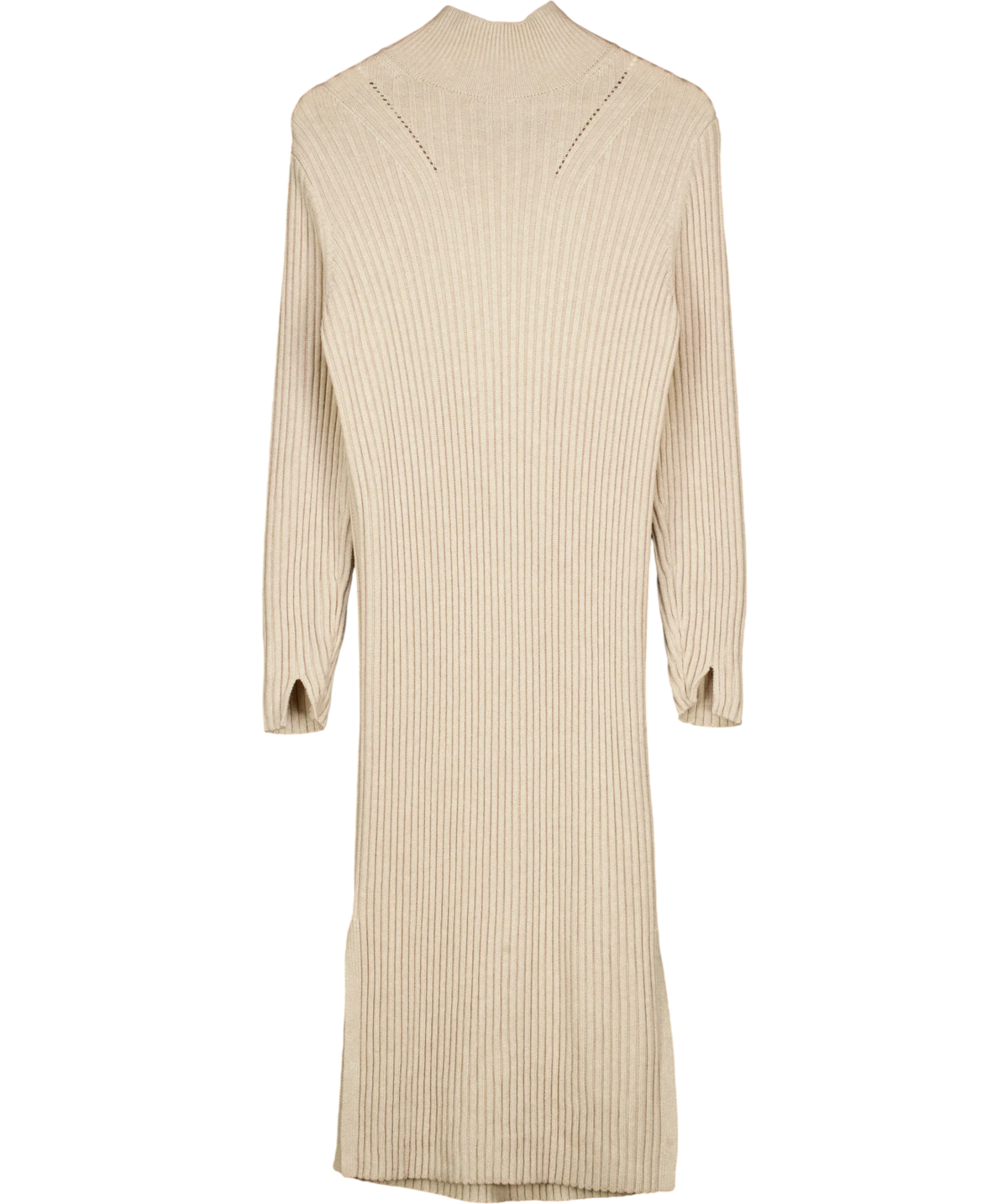 & OTHER STORIES Mock Neck Ribbed Wool Blend Maxi Dress Beige UK XS