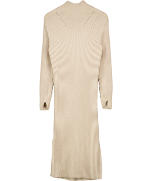& OTHER STORIES Mock Neck Ribbed Wool Blend Maxi Dress Beige UK XS