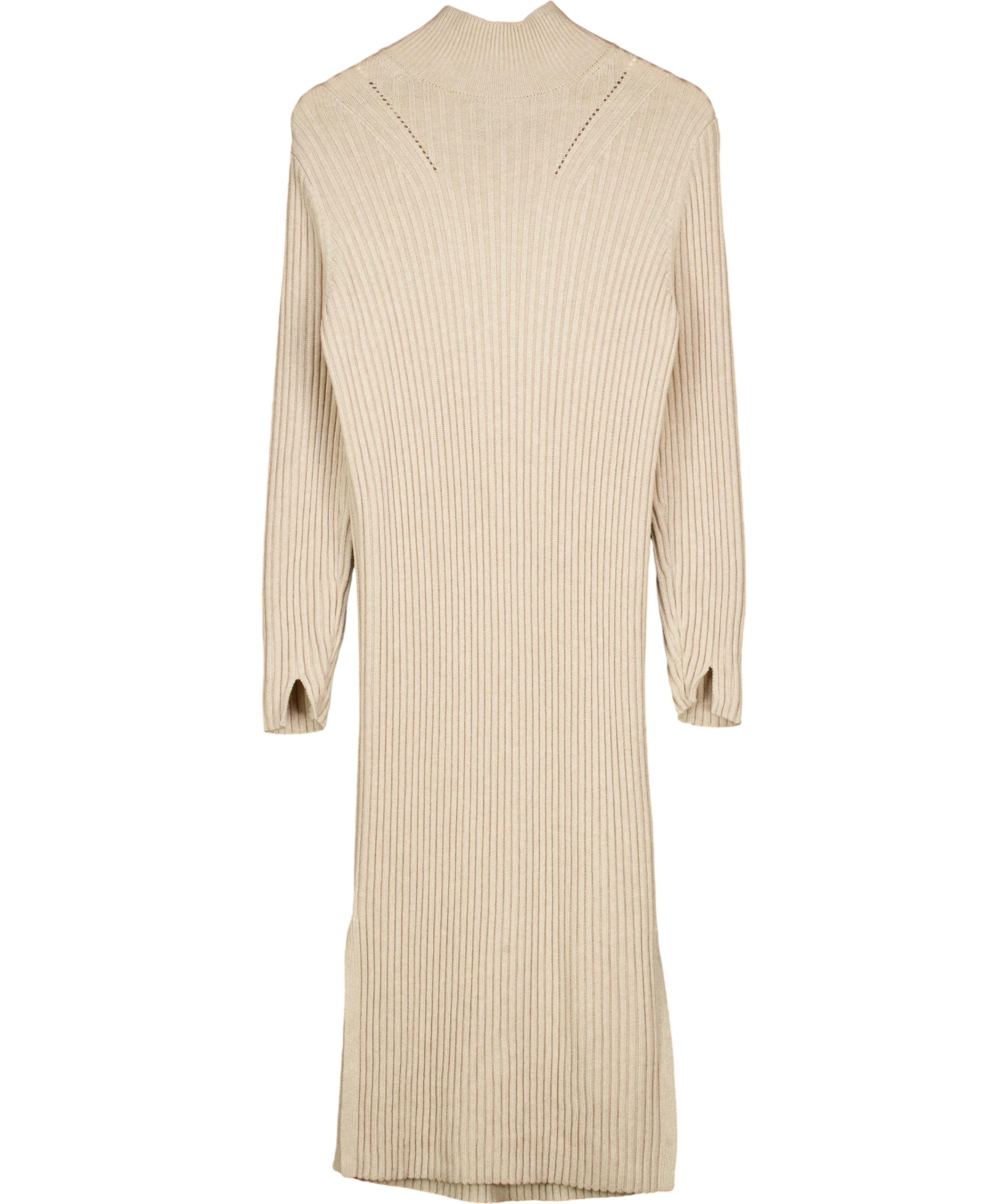 & OTHER STORIES Mock Neck Ribbed Wool Blend Maxi Dress Beige UK XS