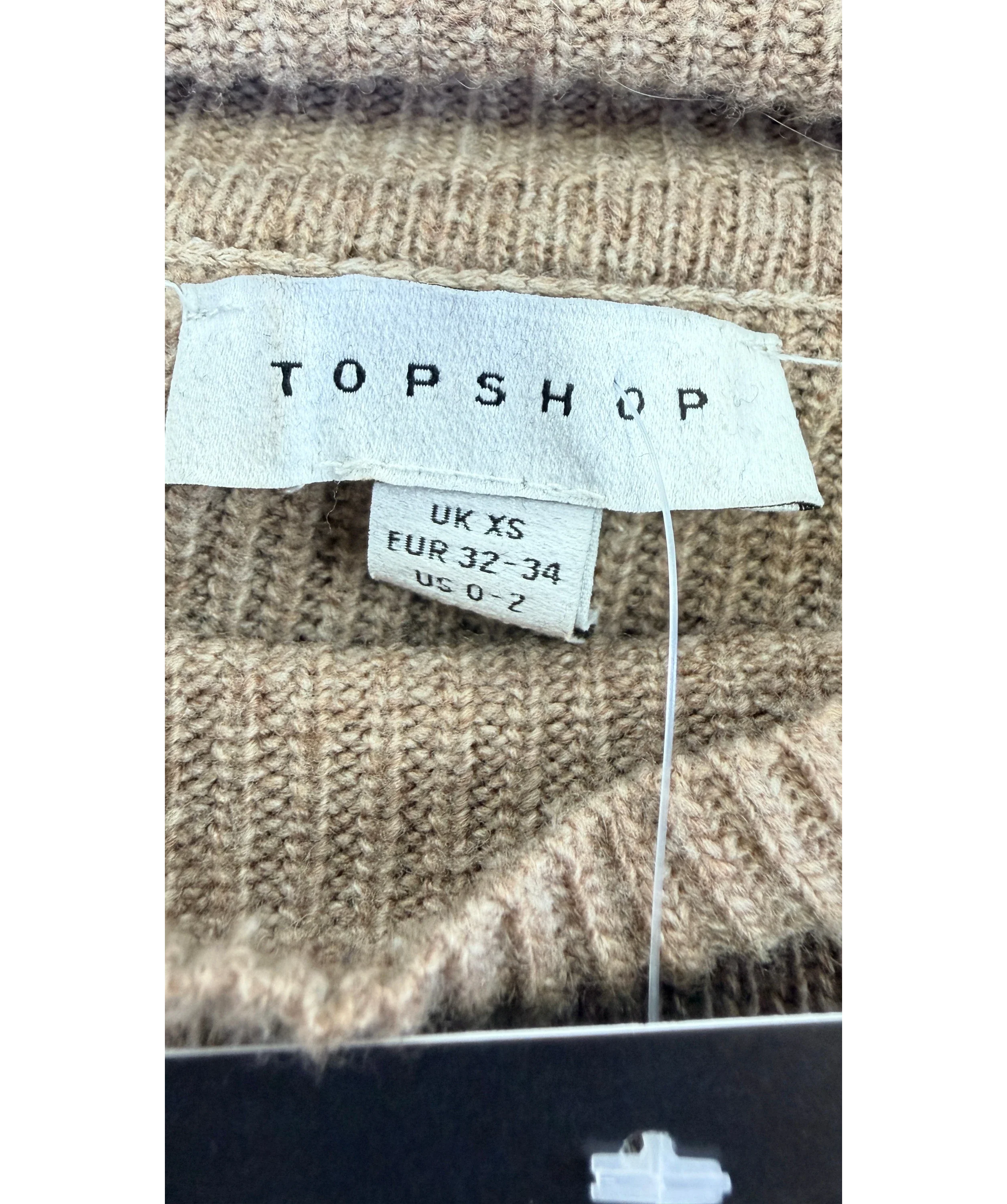 TOPSHOP Beige Mink Knitted Longline Ribbed Mock Neck Dress, size UK XS — detail