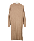 TOPSHOP Beige Mink Knitted Longline Ribbed Mock Neck Dress, size UK XS — front