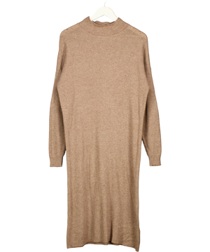 TOPSHOP Beige Mink Knitted Longline Ribbed Mock Neck Dress UK XS