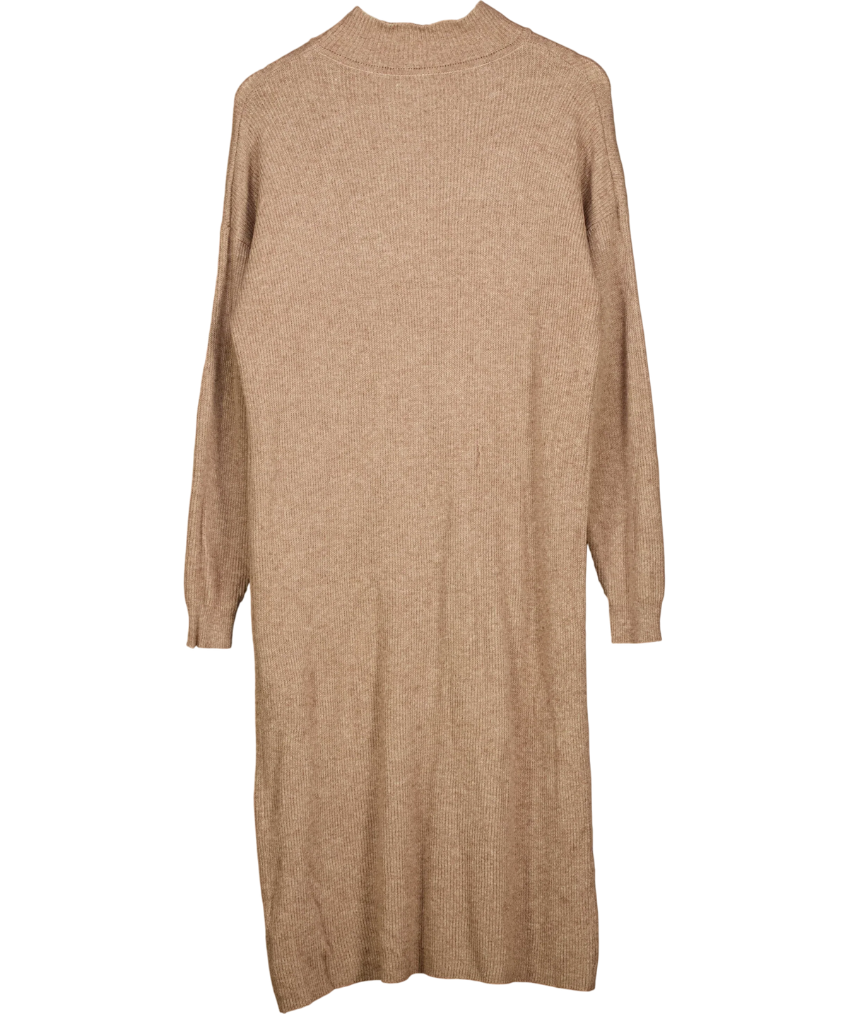 TOPSHOP Beige Mink Knitted Longline Ribbed Mock Neck Dress, size UK XS — back