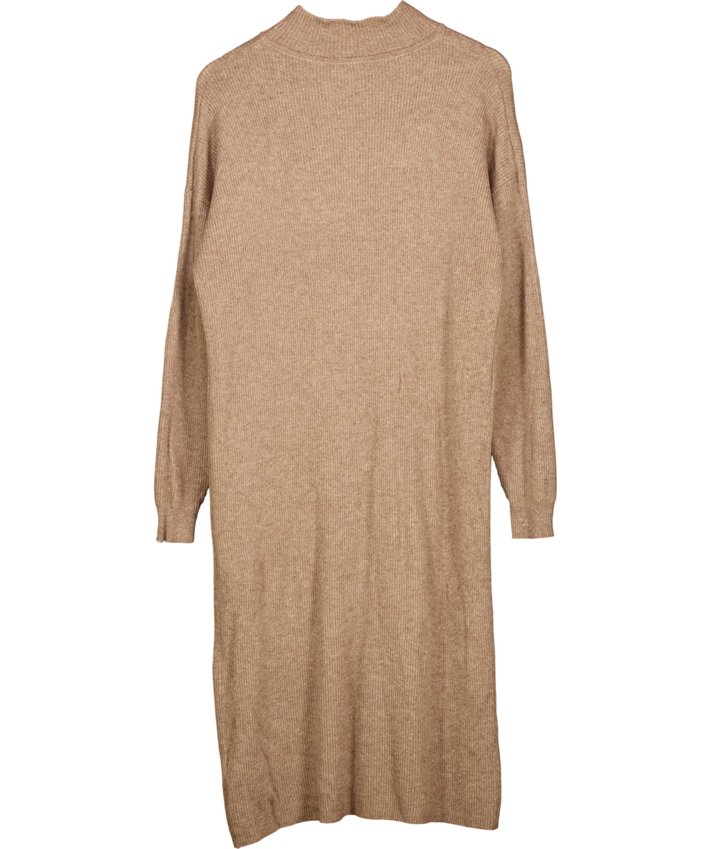 TOPSHOP Beige Mink Knitted Longline Ribbed Mock Neck Dress, size UK XS — back