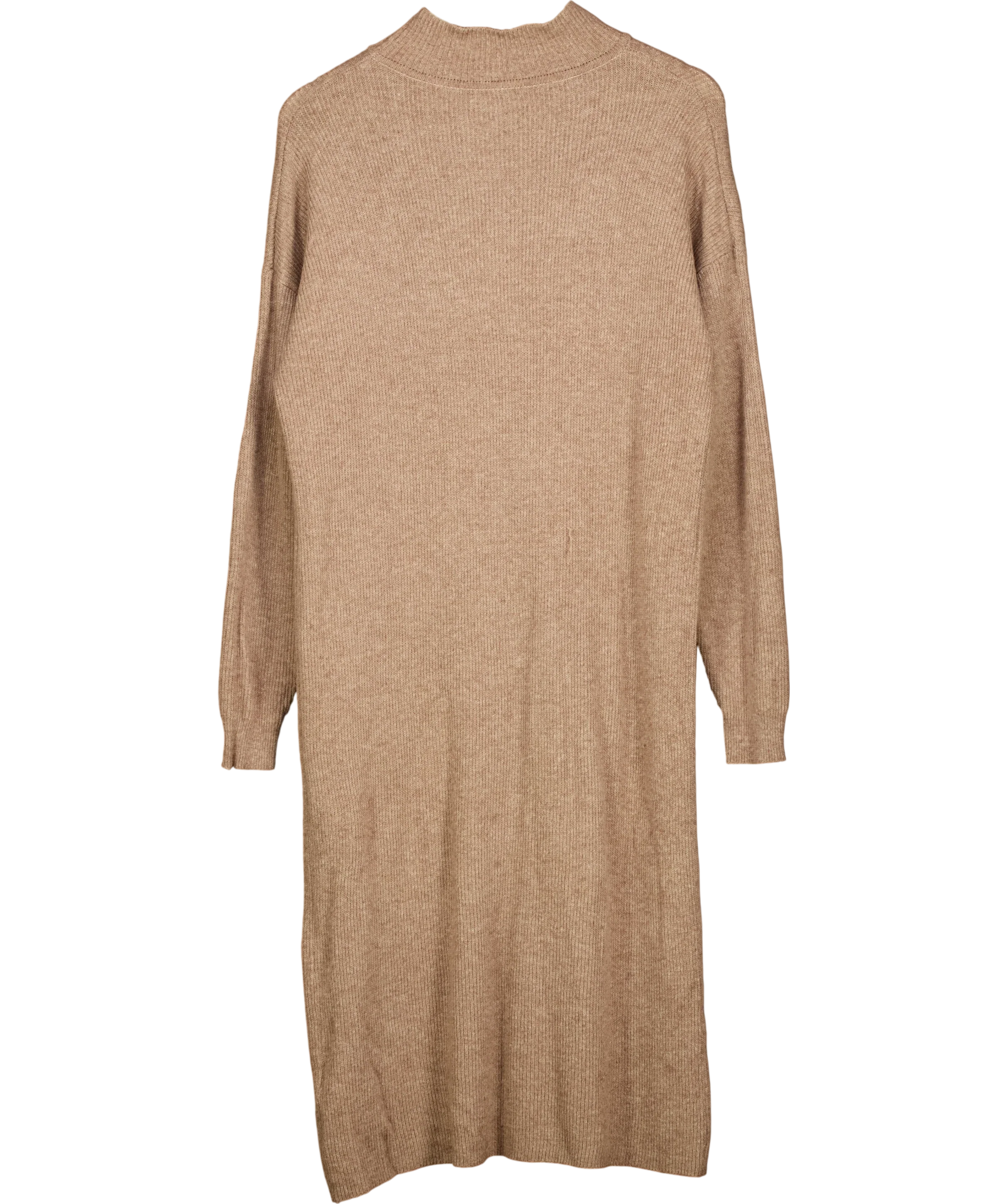 TOPSHOP Beige Mink Knitted Longline Ribbed Mock Neck Dress, size UK XS — back