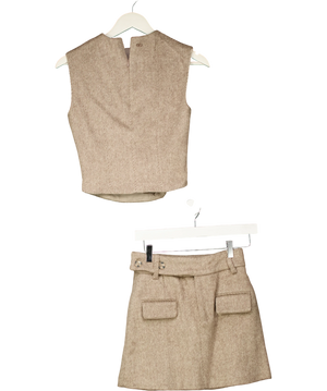 ODD MUSE Tweed Sleeveless Top & Mini Skirt Set Brown UK XS