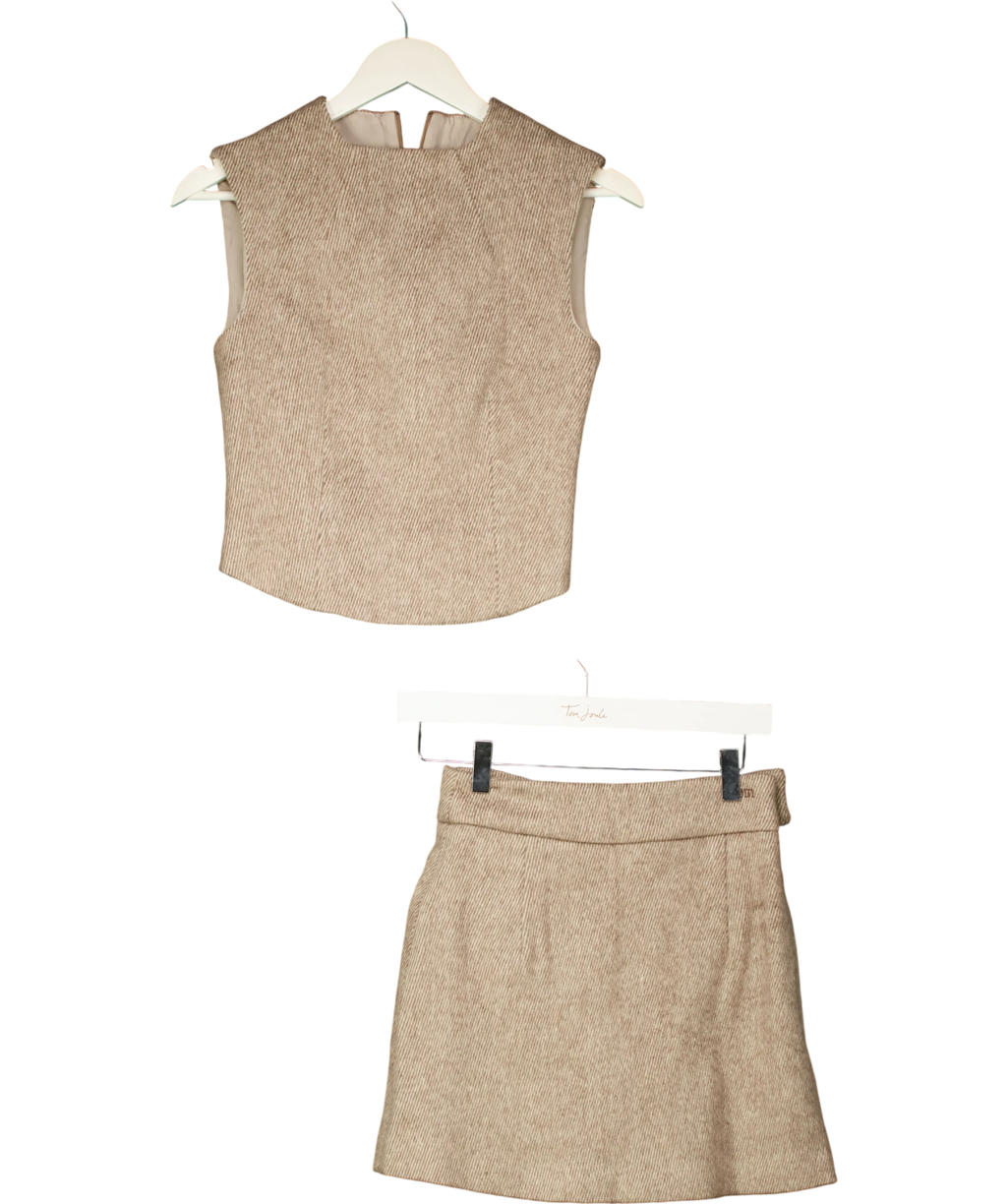 ODD MUSE Tweed Sleeveless Top & Mini Skirt Set Brown UK XS — Back