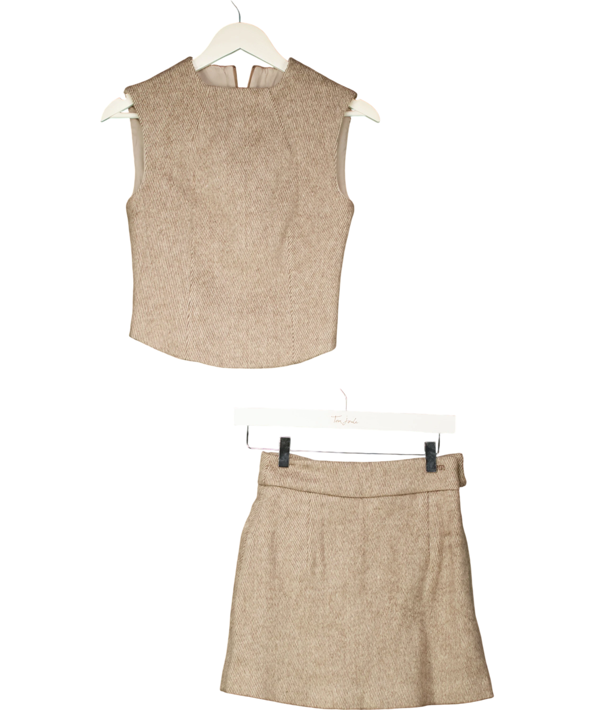 ODD MUSE Tweed Sleeveless Top & Mini Skirt Set Brown UK XS — Back