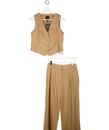 New Look Brown Tailored Waistcoat &  Matching Wide Leg Trousers Set UK 8 — Front