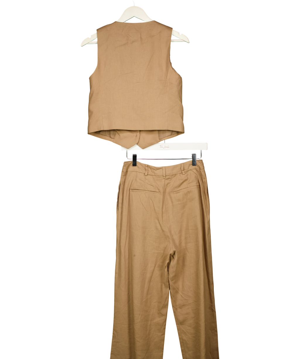 New Look Brown Tailored Waistcoat &  Matching Wide Leg Trousers Set UK 8 — Back