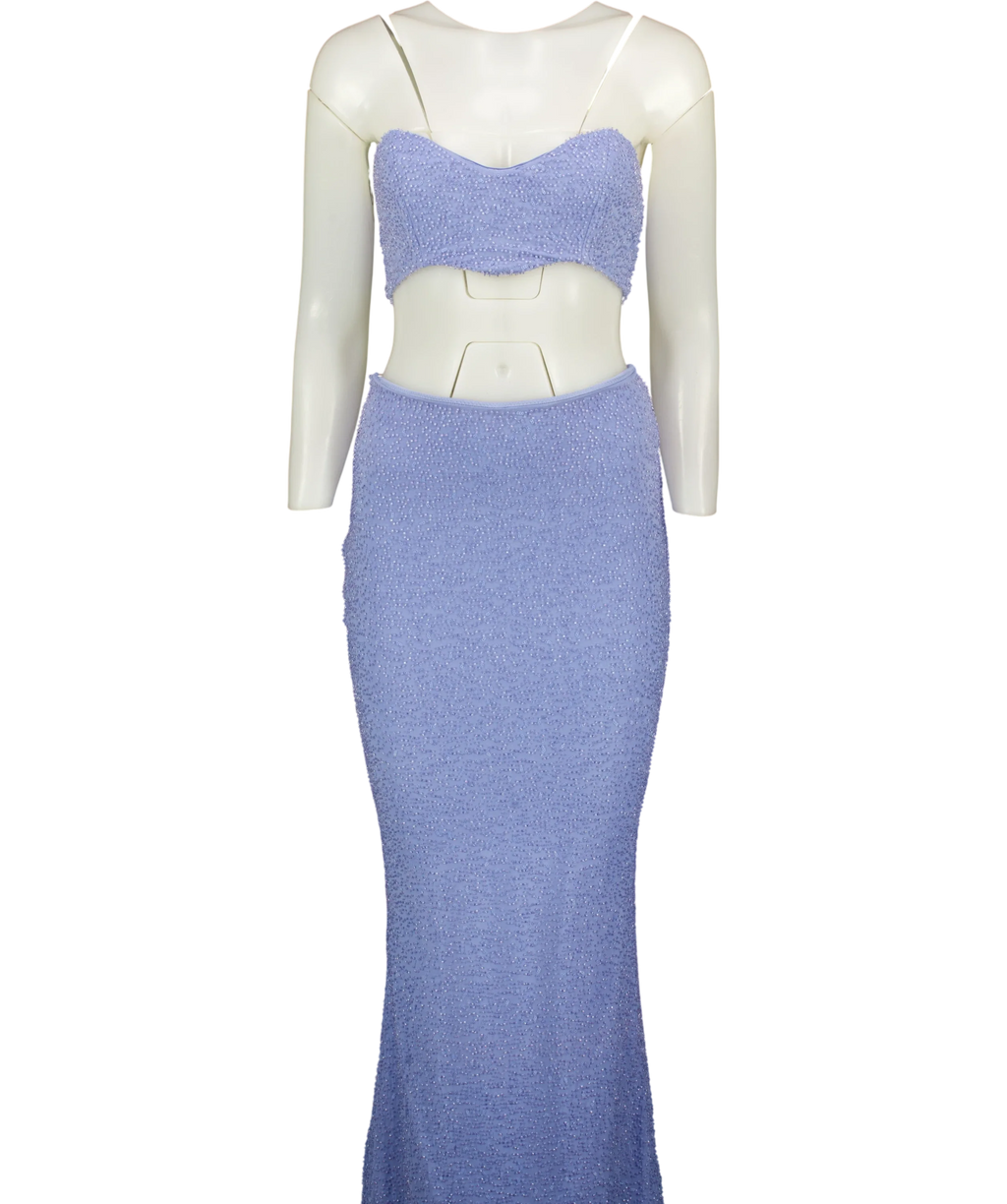 Oh Polly Blue Loire Corset and Orleans Maxi Skirt Set Powder Blue, size UK 6 — front