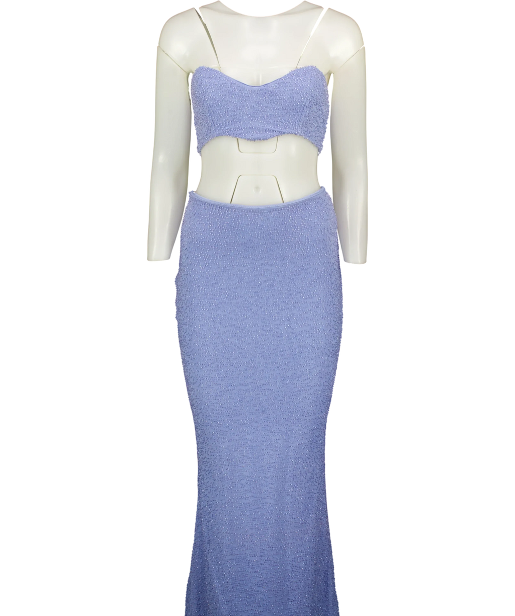 Oh Polly Blue Loire Corset and Orleans Maxi Skirt Set Powder Blue, size UK 6 — front