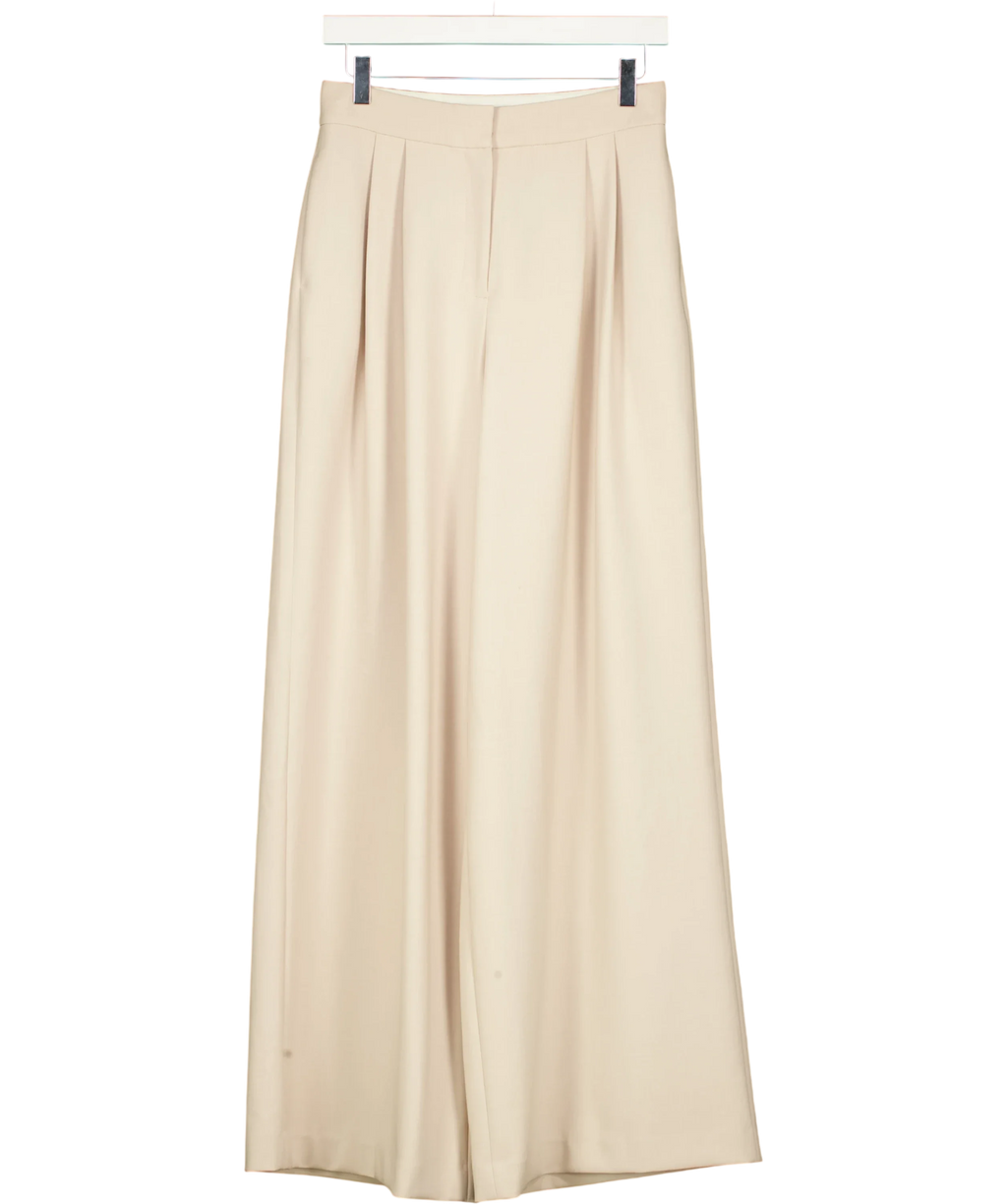 KAREN MILLEN Beige Tailored Structured Crepe Pleated Wide Leg Trousers, size UK 6 — front