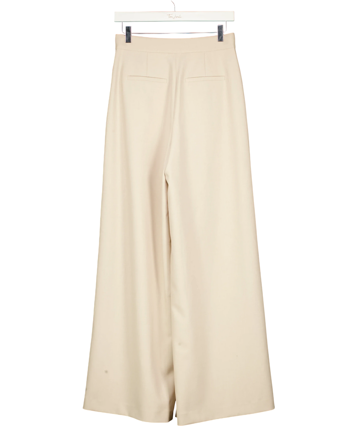 KAREN MILLEN Beige Tailored Structured Crepe Pleated Wide Leg Trousers, size UK 6 — back
