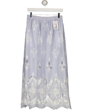 Next Light Blue Striped Broderie Maxi Skirt UK 8
