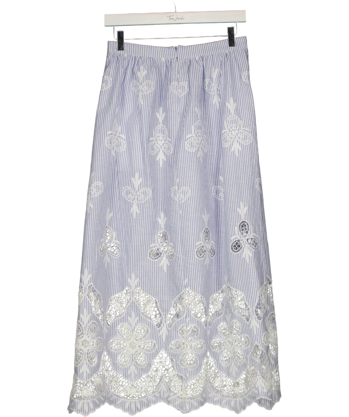 Next Blue Light Blue Striped Broderie Maxi Skirt, size UK 8 — back