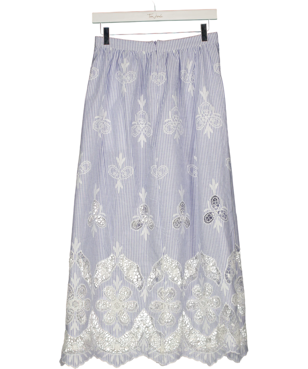Next Blue Light Blue Striped Broderie Maxi Skirt, size UK 8 — back