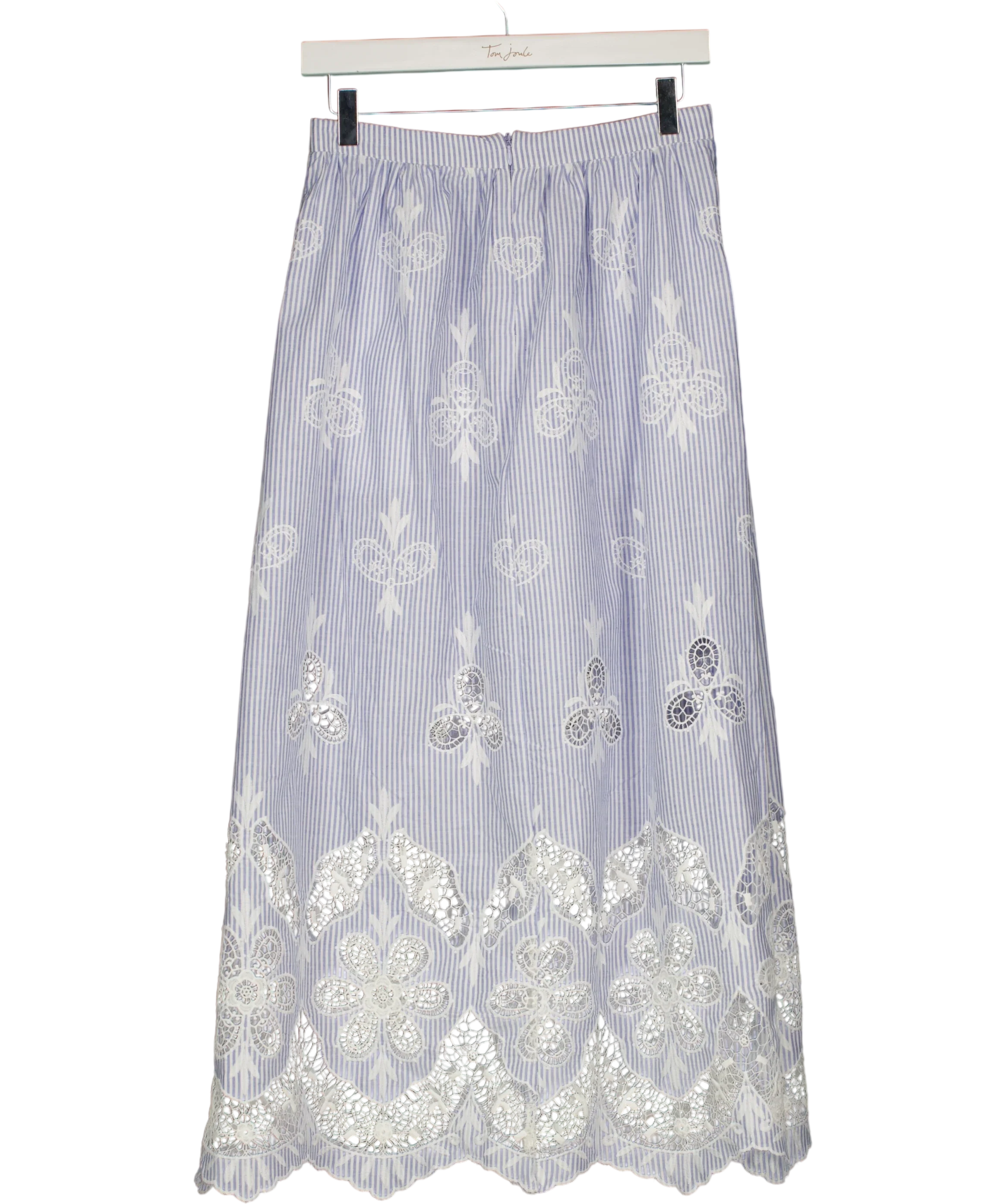 Next Blue Light Blue Striped Broderie Maxi Skirt, size UK 8 — back